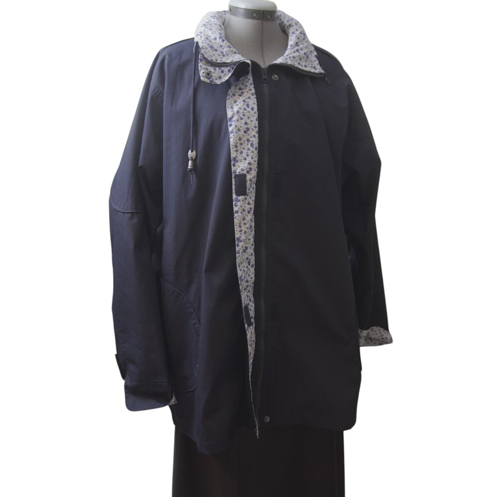 Blair 2XL Navy Rain Jacket Hidden Hood Floral Trim - Picture 7 of 16
